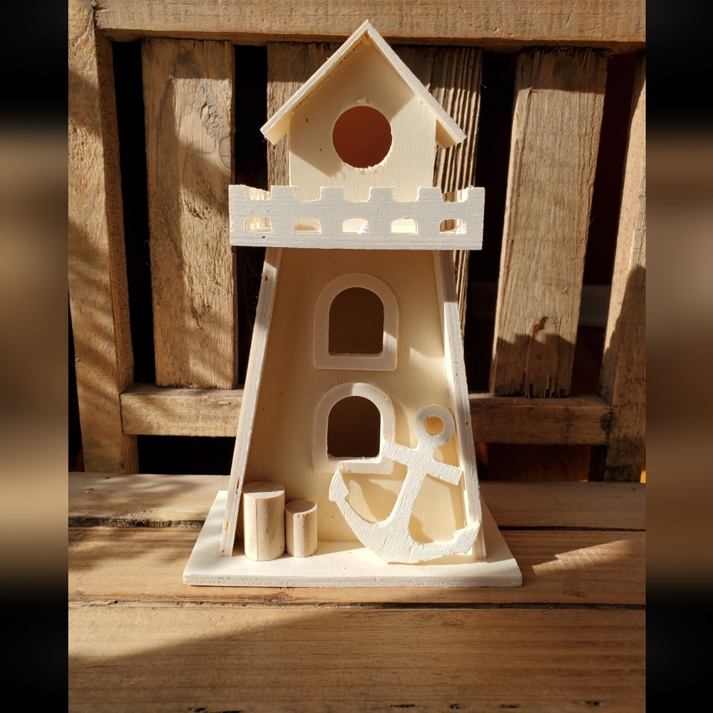 Wooden Lighthouse Summer Beach Ocean Decor| Never Painted ~7½ Inch Tall